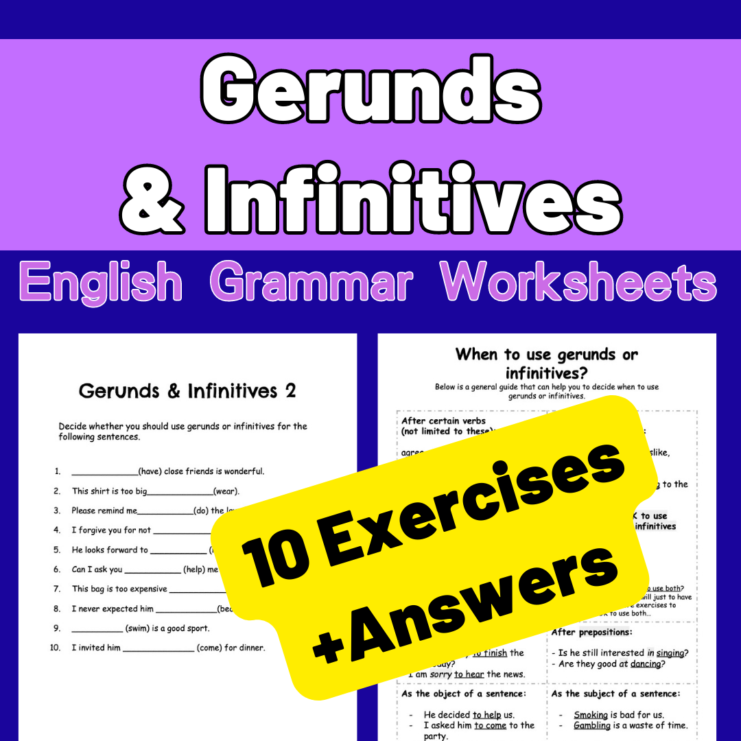 Gerunds vs. Infinitives 動名詞和不定詞文法練習(PDF)