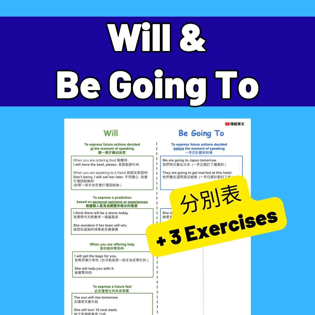 Will / Be Going To 分別表/練習