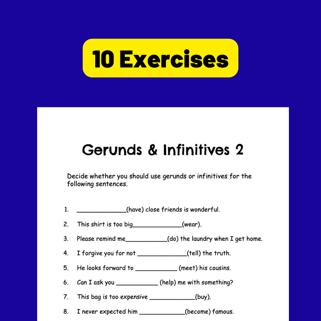 Gerunds vs. Infinitives 動名詞和不定詞文法練習(PDF)