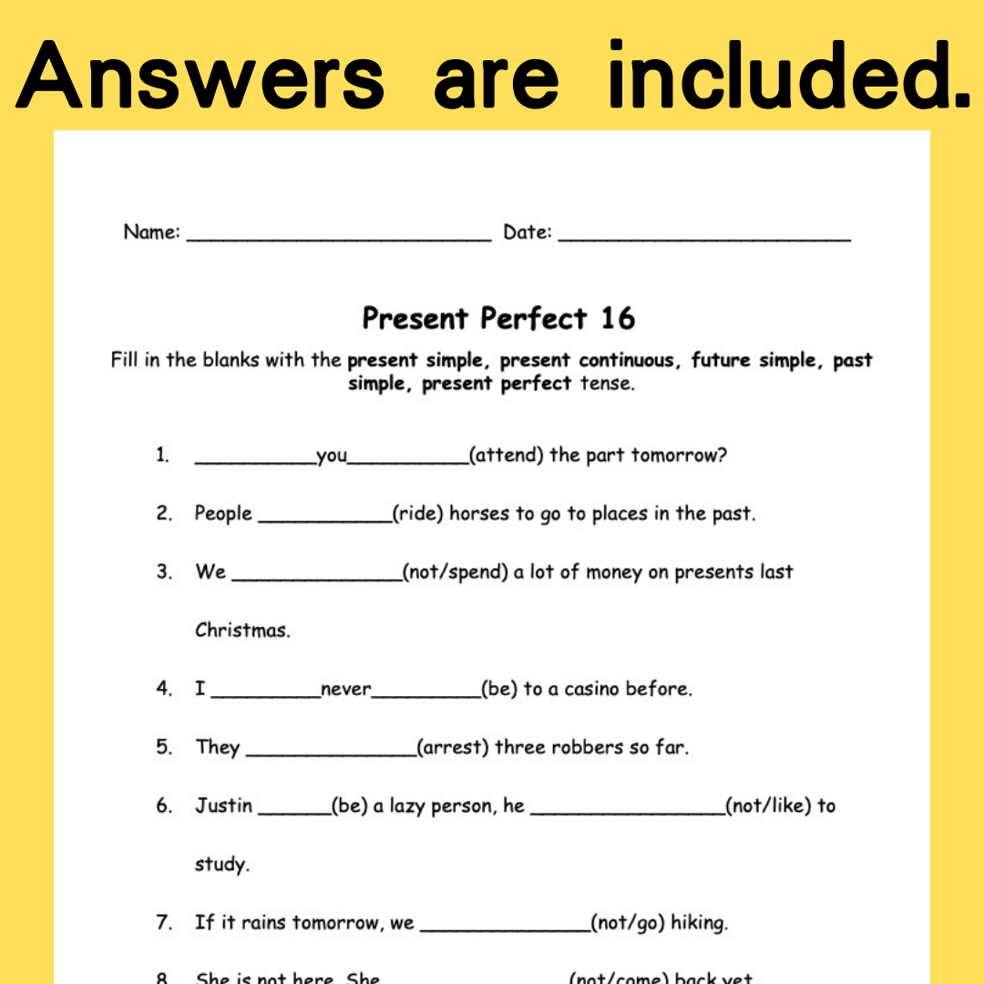 Present Perfect Tense 現在完成式文法練習 (PDF檔案)