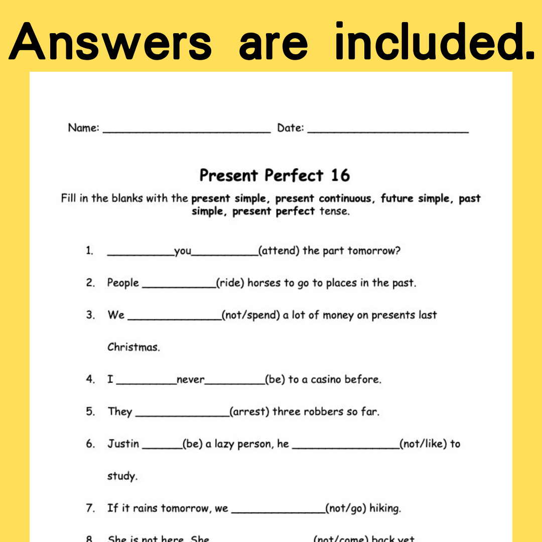 Present Perfect Tense 現在完成式文法練習 (電子版)