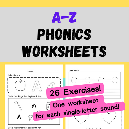 A-Z Phonics Worksheets 單字母拼音工作紙（電子版）