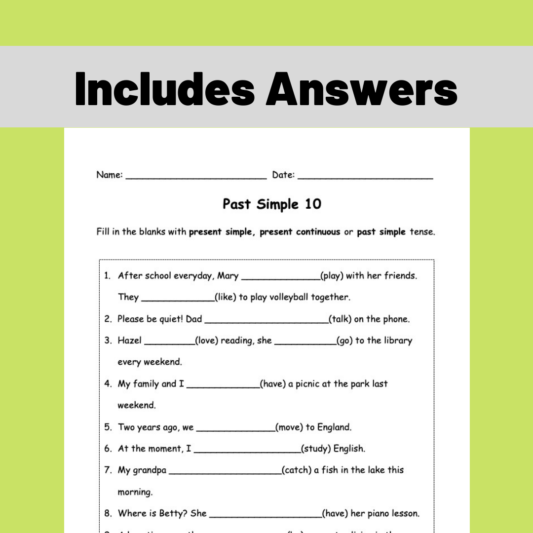 Past Simple Tense 過去簡單式 文法練習 (PDF 電子檔案)