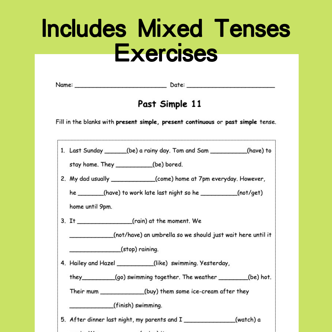 Past Simple Tense 過去簡單式 文法練習 (PDF 電子檔案)
